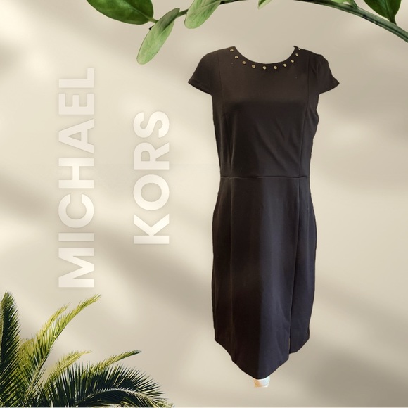 michael kors black dress with gold Michael Kors Black Cotton Lace Nude Lining Dress sz 10 l Michael's Luxury  Consignment – Michael's Consignment NYC